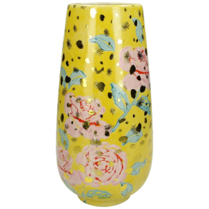 Vaas Geel met Goud en Bloemen 30cm Kersten