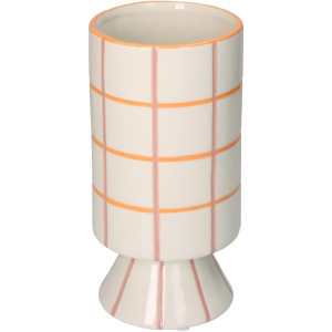 Vaas pastel roze / oranje geruit op poot 22cm