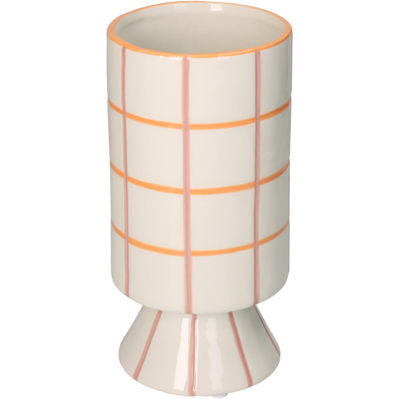 Vaas pastel roze / oranje geruit op poot 22cm