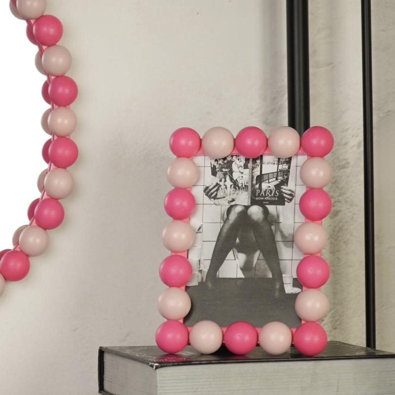 Fotolijst bolletjes neon pink - lichtroze 18,5x13,5cm